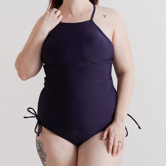NWT PURPLE High Waist Ruched, Full Coverage Womens Swimsuit Bikini Bo… - Picture 6 of 15